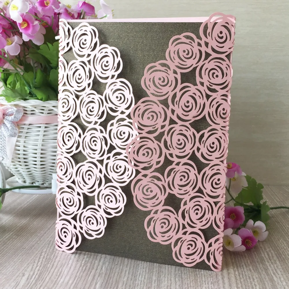 

20pcs Laser Cut Wedding Party Invitation Card Romantic Decoration Cards Delicate Carved Rose Wedding Invitations Blessing Card