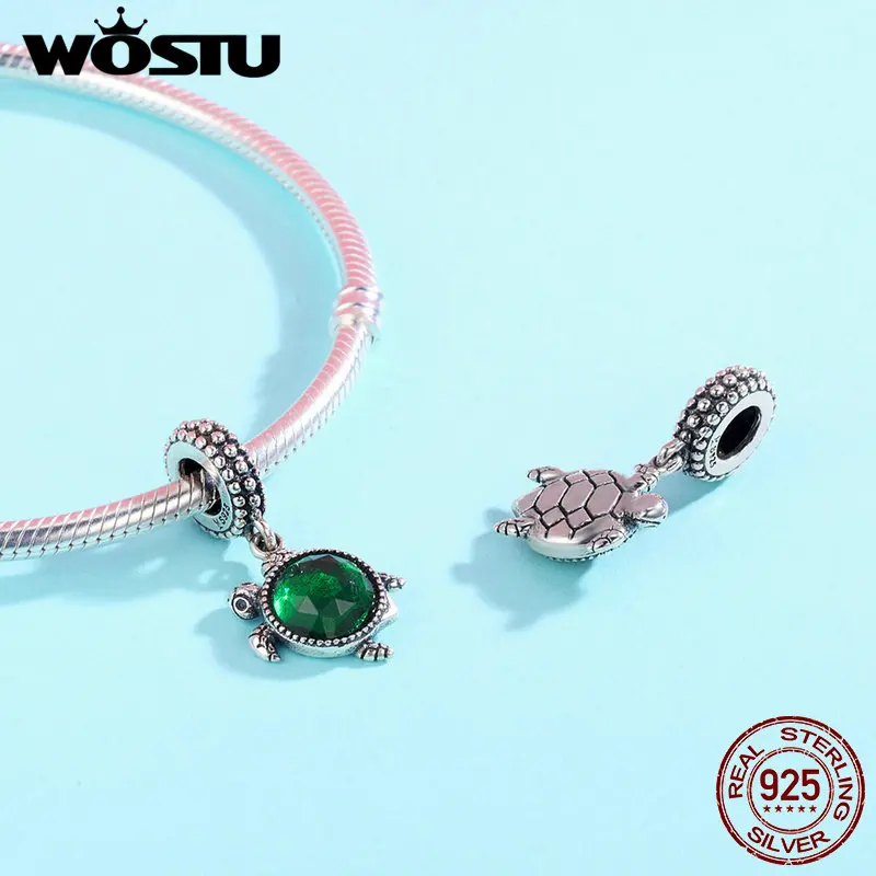 WOSTU 100% 925 пробы серебряные животные Черепаха Приключения Висячие Бусы подходят