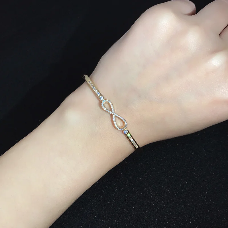 OCESRIO Infinity Symbol Silver Bracelets for Women Luxury Bangle and Bracelets Infinity Knot Cubic Zircon Jewelry brt-b19