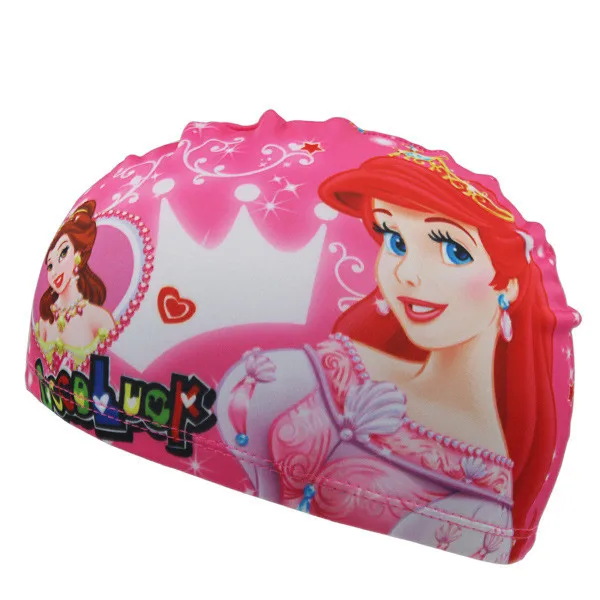 Синий New Cute Cartoon Print Swimming Caps for Children Kids Polyster Pool Swim Caps for Long Hairs Swim Hat Bathing Caps for Baby - Цвет: Синий
