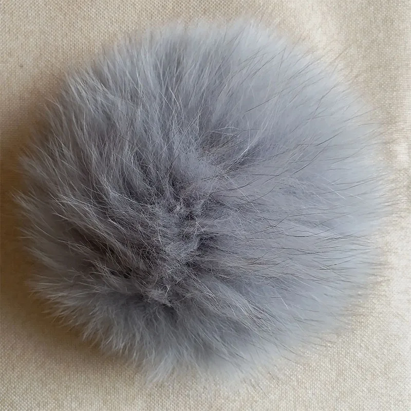 Grey Fox Pompon Женские шапки из натурального Лисьего меха, пушистые Помпоны, вязанные шапочки, теплые Чулочные шапки, осенне-зимняя шапка с помпоном для женщин - Цвет: Grey Fox Pompon