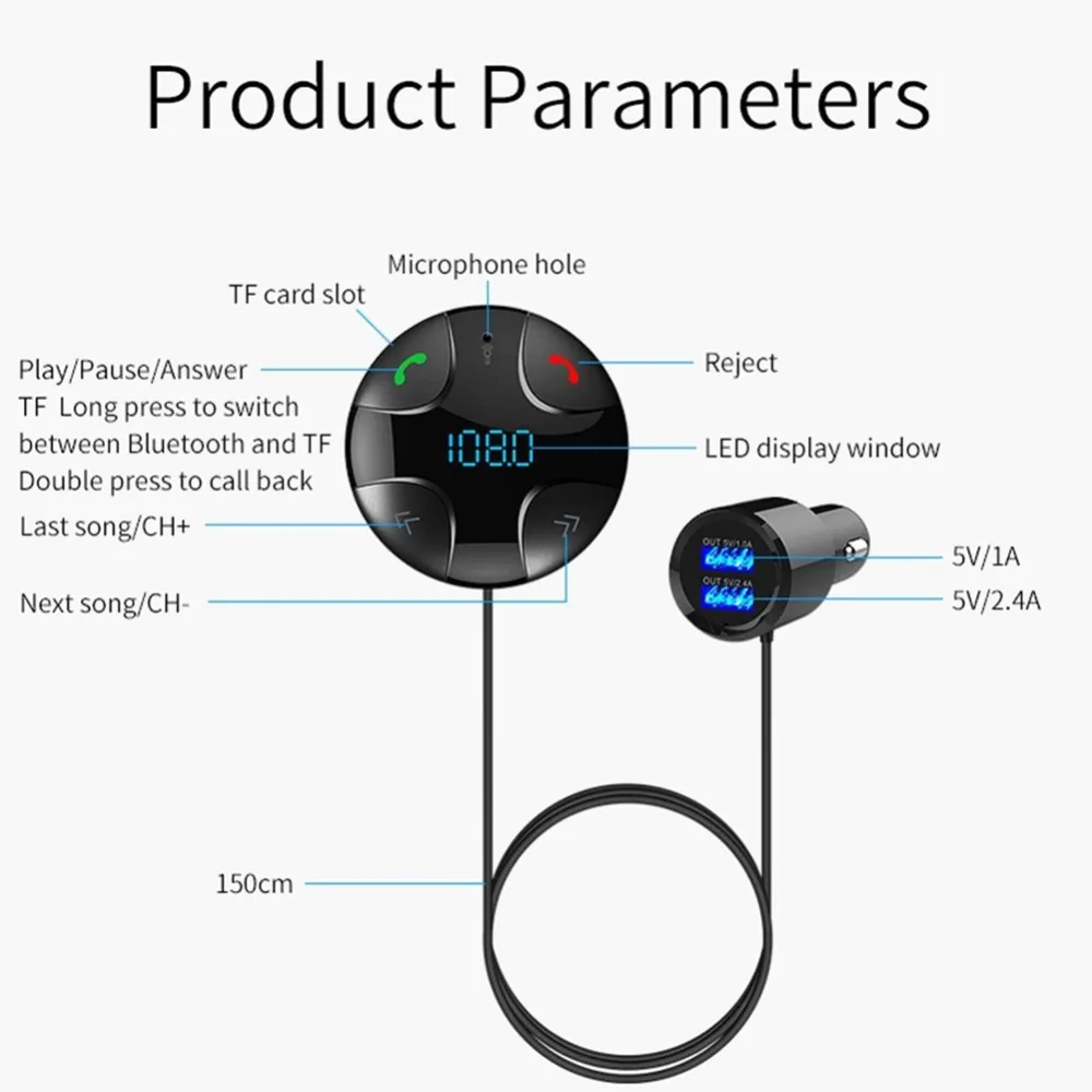 Чудное Хэндс фри автомобильный набор свободные руки FM Bluetooth 4 2 передатчик MP3 плеер