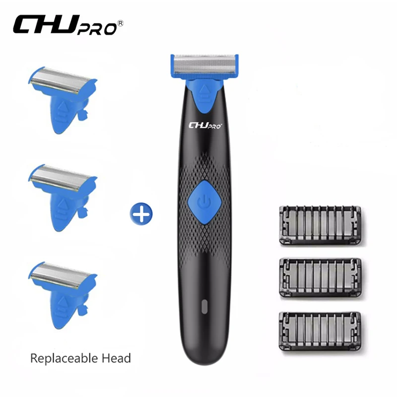Blue - Three Blades CHJ Oneblade бритва с подзарядкой от USB электробритва легкая бритвенная машина Супертонкое лезвие бритва Триммер Barbeador - Цвет: Blue - Three Blades