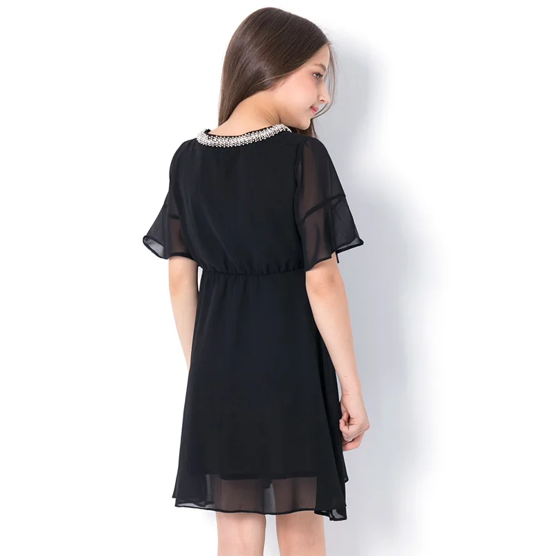 Summer Sequined Girls Black Chiffon Dress Elegant Teenage Clothing 6 8 10 12 14 years | Детская одежда и обувь