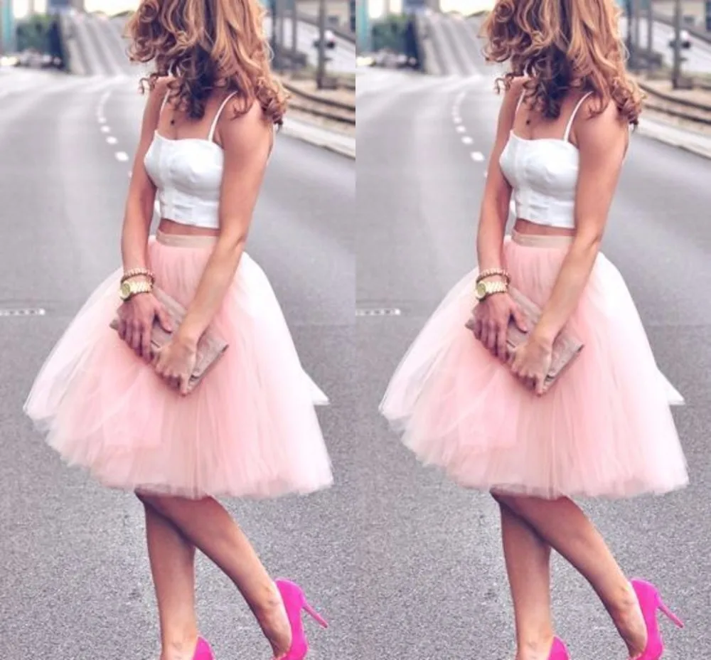 

Lovely Pink Knee Length Tulle Skirt For Women Custom Made Fashion Tutu Skirt Solid Color Female Cheap Skirt 2017 New Arrival