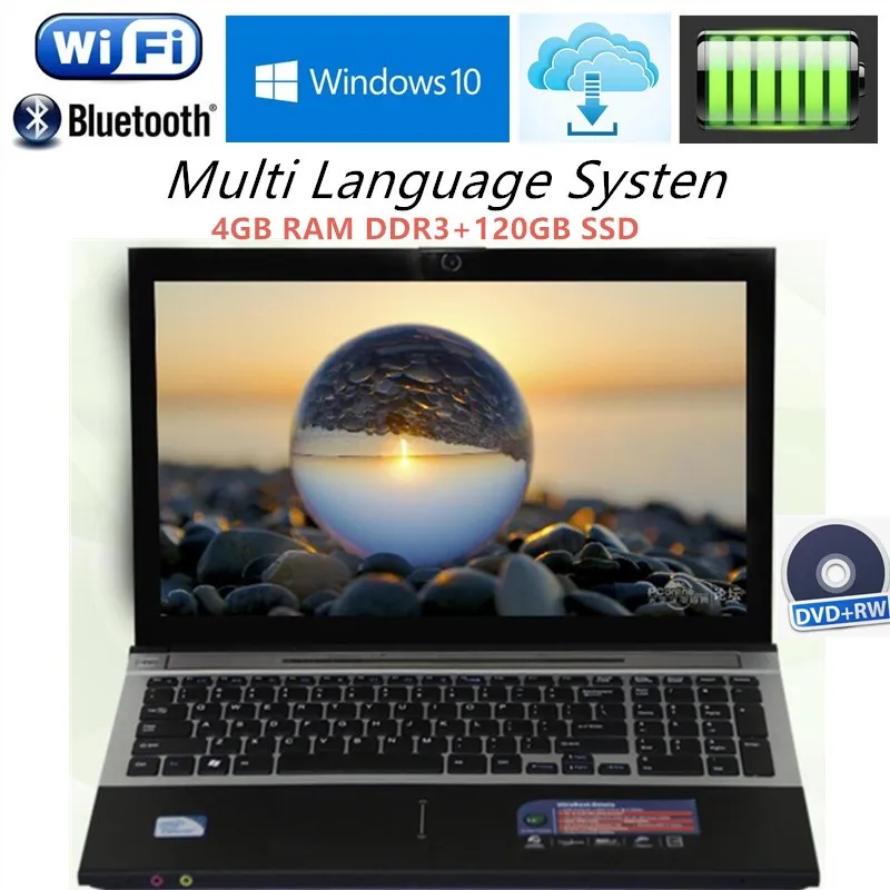 4 ГБ ОЗУ + 120 SSD 15 6 &quotIntel Core i7 ноутбук ПК большой DVD металлический корпус AZERTY итальянская испанская Русская
