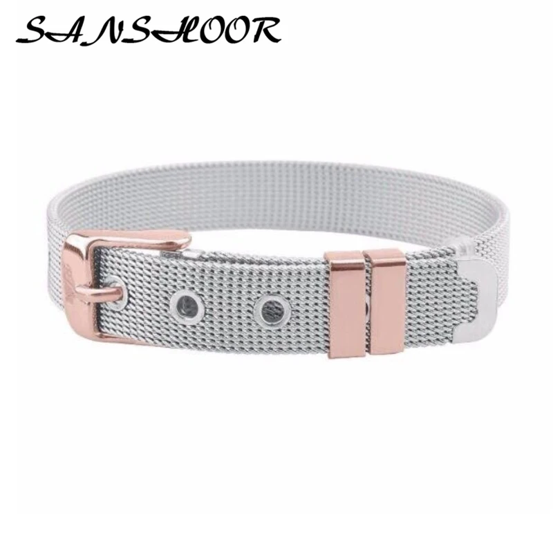 silver with rose SANSHOOR,, персонализированная сетчатая повязка на руку, браслет на запястье, 7 цветов, подходит для Diy, для женщин, горка, подвески, как Рождественский подарок, 7 шт - Окраска металла: silver with rose