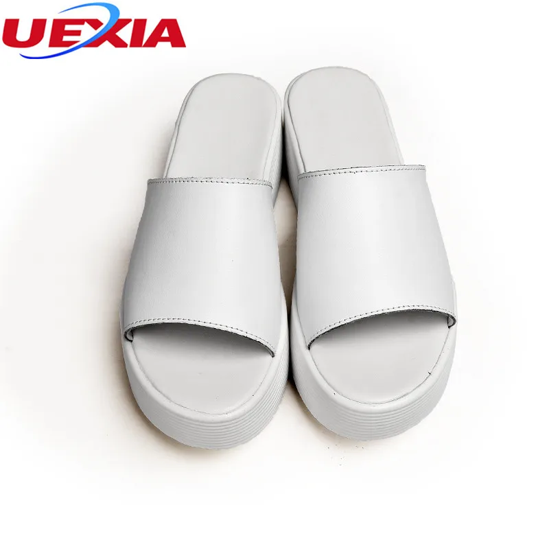 UEXIA обувь летние дамские слипперы кожаная открытым носком Средний Обувь на