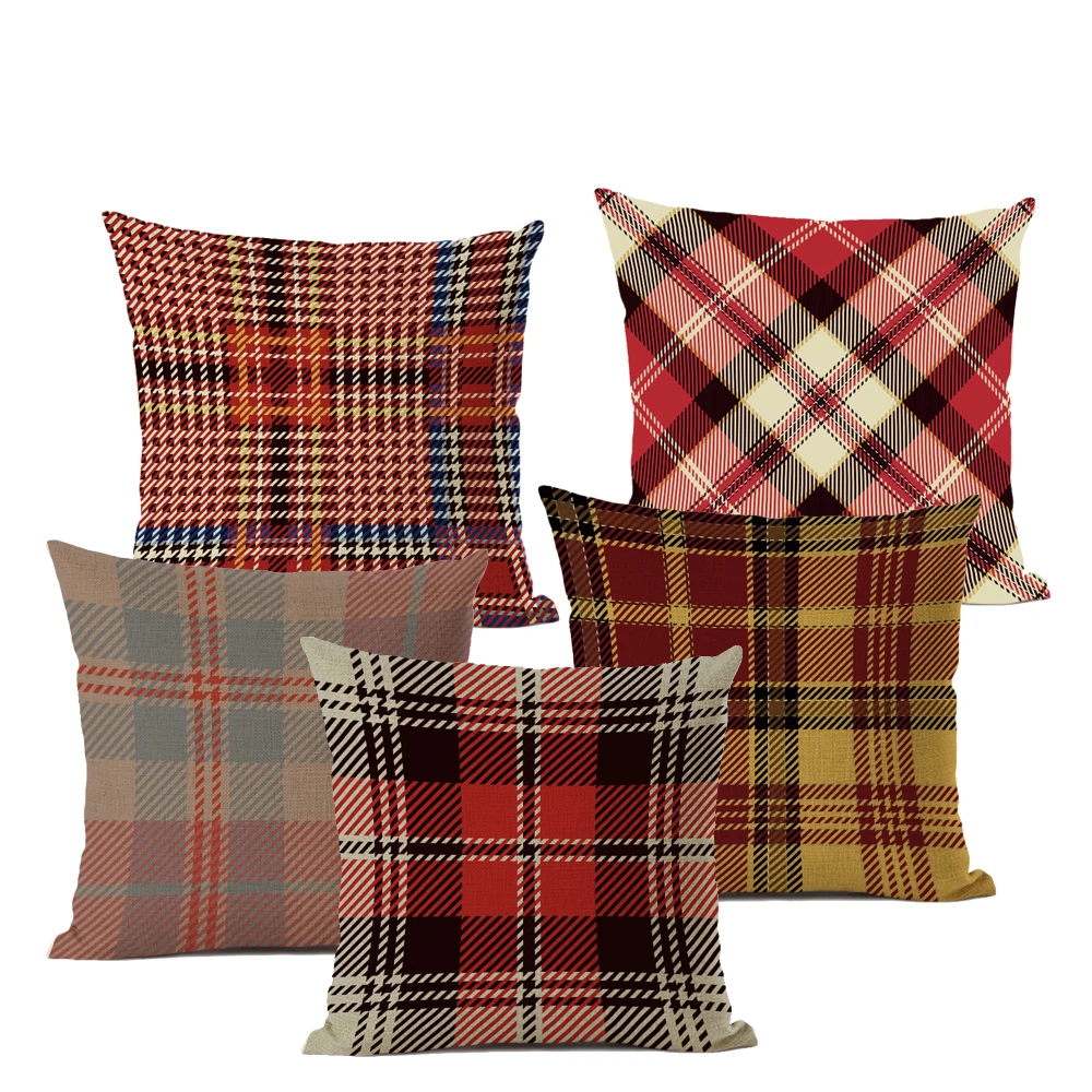 

Geometric cushion cover coloured linen cotton throwing pillow Plaid style art decoration living room sofa chair waist pillow