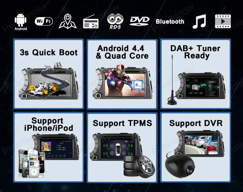 7 дюймовый автомобильный DVD Android 4 3G WiFi радио BT с поддержкой DVR DAB + зеркалирование
