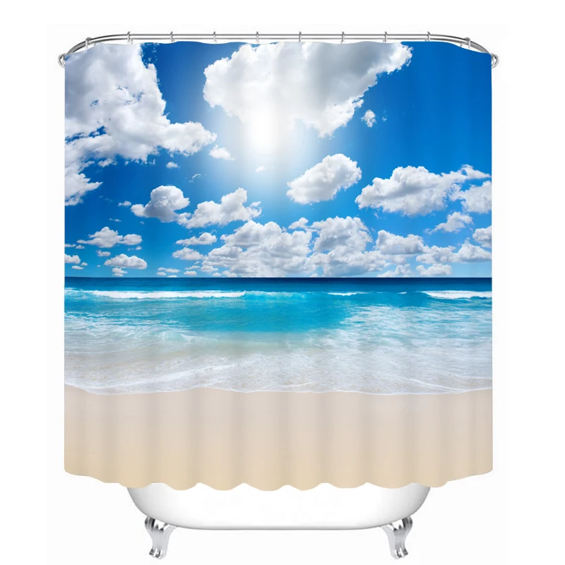 

MYRU 3D Print Waterproof Seaview Shower Curtains Bath Products Bathroom Decor with Hooks