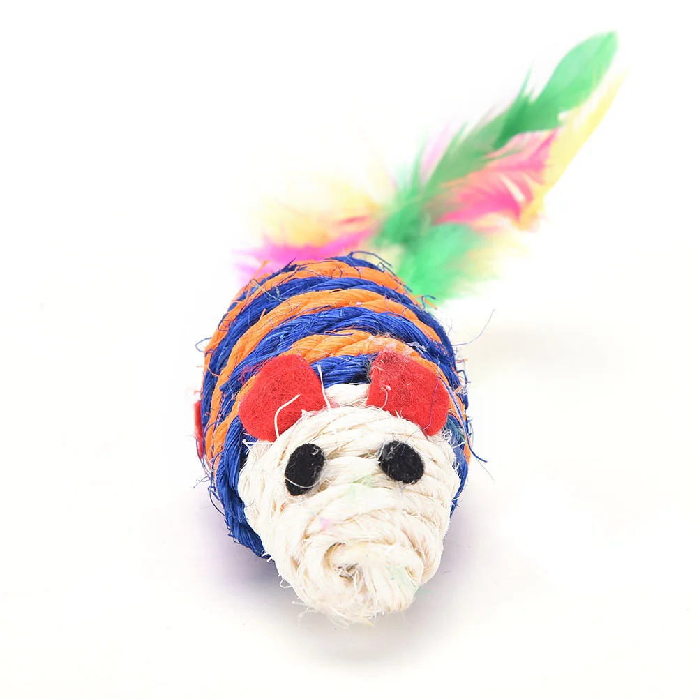 Случайный цвет кошка котенок перо мыши сизаль веревка мышь погремушка Скребок