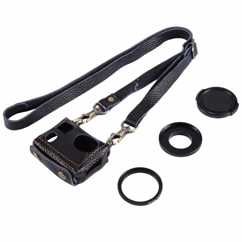 PULUZ Camera Litchi Texture Genuine Leather Housing Case with Set Key Hole&ampCamera Neck Strap 40.5/52mm UV Lens for GoPro Hero5 4 |
