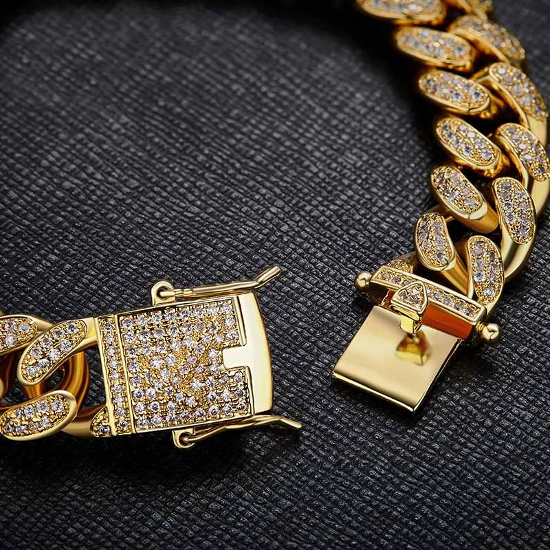 Men Bling Cubic Zirconia Cuban Miami Chain Necklace Copper Material Full CZ Clasp Iced Out Hip hop Luxury | Украшения и