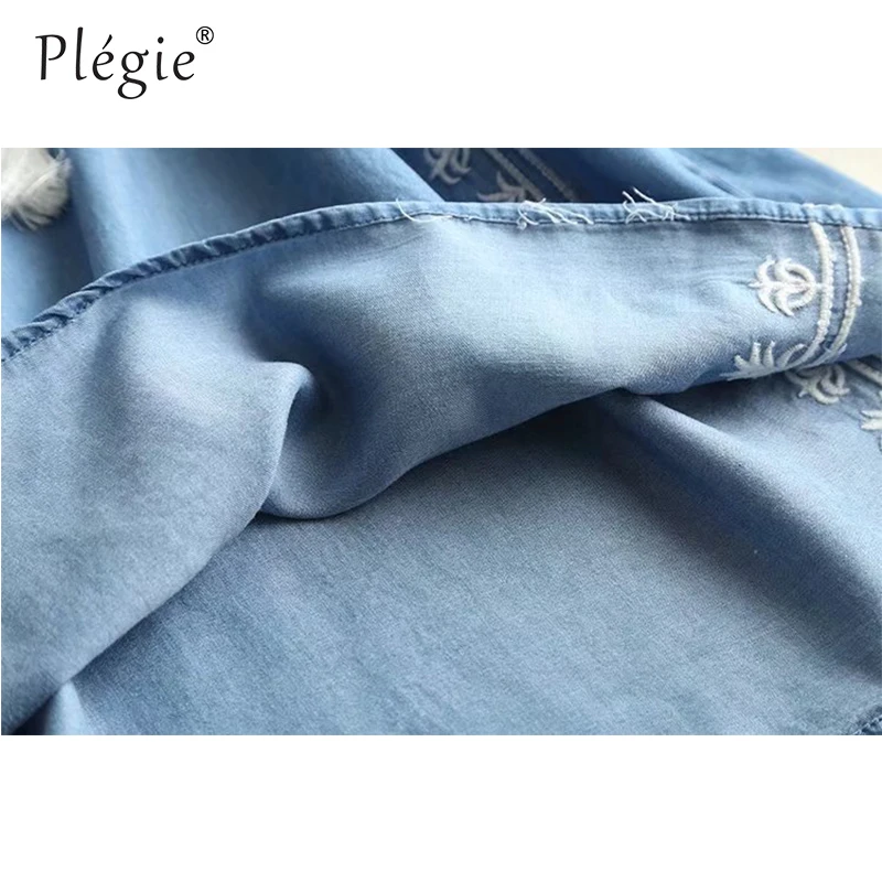 Plegie с вышивкой и бахромой джинсовые Блузы Mujer De Moda 2020 на шнуровке v-образным