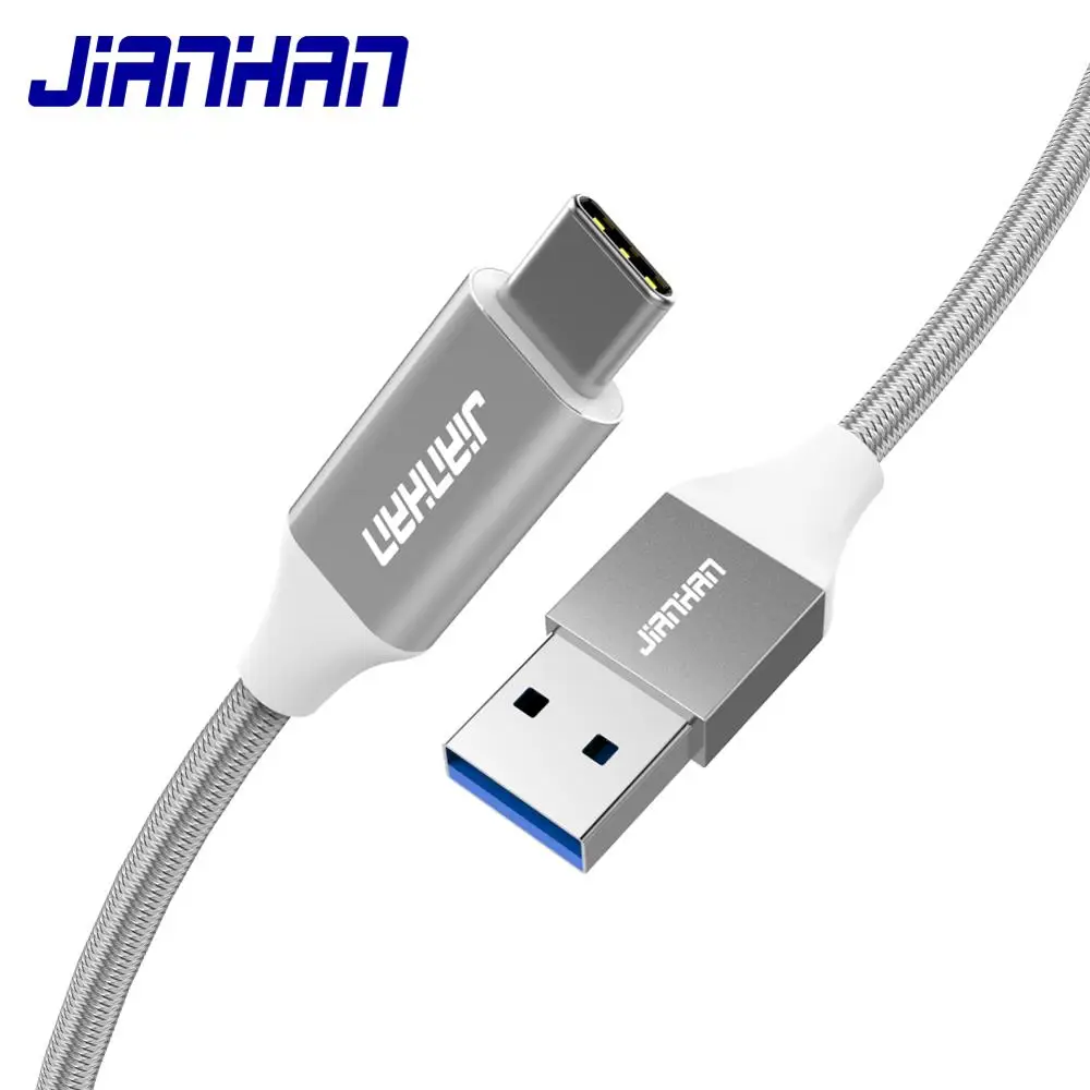 JIANHAN 3A Usb 3,0 type C кабель Usb C Быстрая зарядка кабели для быстрой передачи данных Плетеный для samsung Galaxy S9 Xiaomi huawei мобильный телефон - Color: Silver