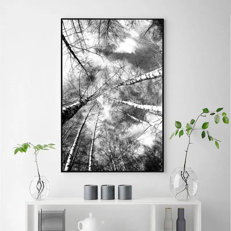 Черно белый лес пейзаж плакаты и принты планшетов Декор для дома Настенная