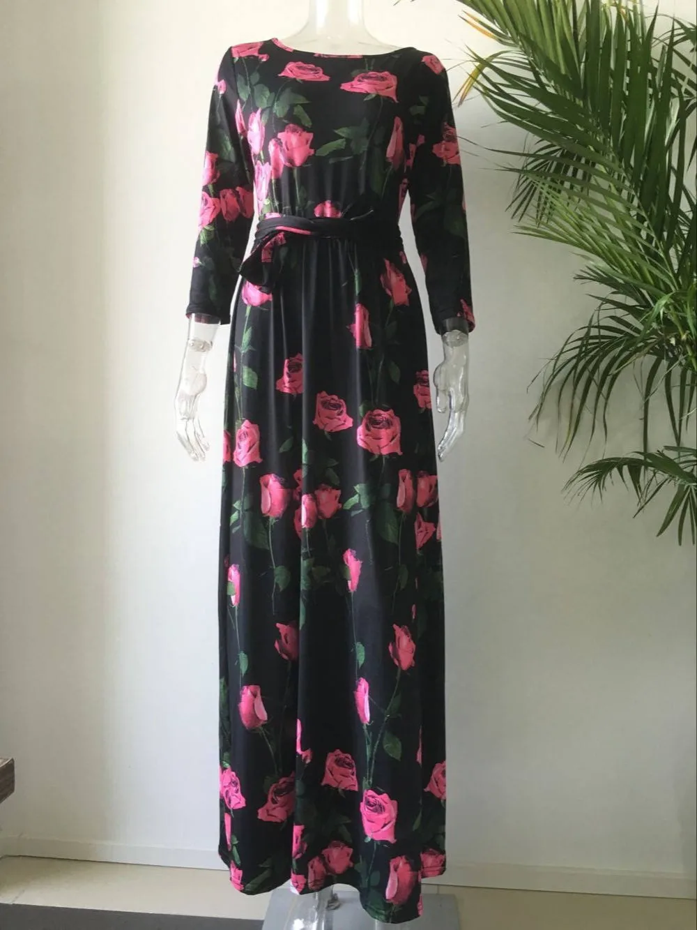 2017 женское осеннее платье свободное большой размер длинный рукав круглый вырез