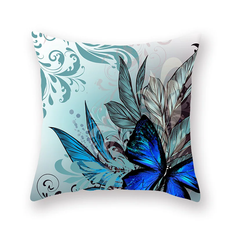 2019 fashion new blue plant flower and grass leaf pillowcase printing polyester cotton car office sofa cushion cover | Дом и сад