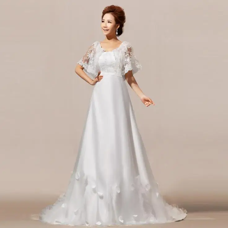 VENSANAC Boat Neck Lace Appliques Sweep Train A Line Wedding Dresses 2018 Ruffles Short Sleeve Backless Bridal Gowns | Свадьбы и