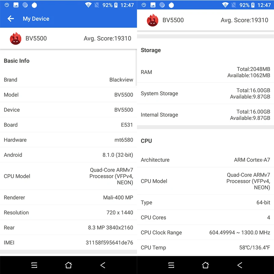 Blackview BV5500 5," IP68 Водонепроницаемый Прочный Открытый Смартфон 2 ГБ+ 16 ГБ Android 8,1 4400 мА/ч, Две сим-карты 18:9 мобильного телефона