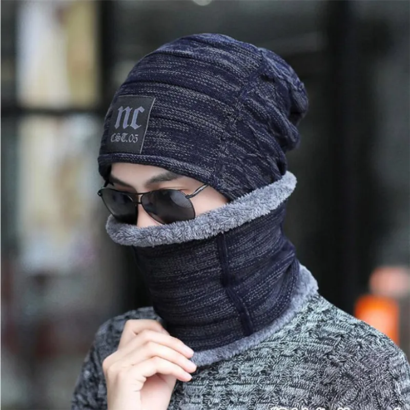 Зимняя шапка шарф шапочки вязать Для мужчин зимние Шапки Skullies капор для женщин