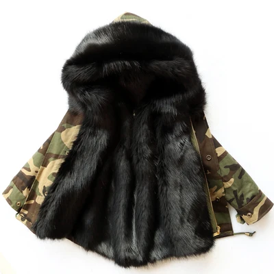 Army green-black Осенне-зимний детский Тренч модная теплая верхняя одежда с подкладкой из искусственного меха и пальто для маленьких мальчиков и девочек, От 1 до 10 лет одежда с капюшоном для девочек - Цвет: Army green-black