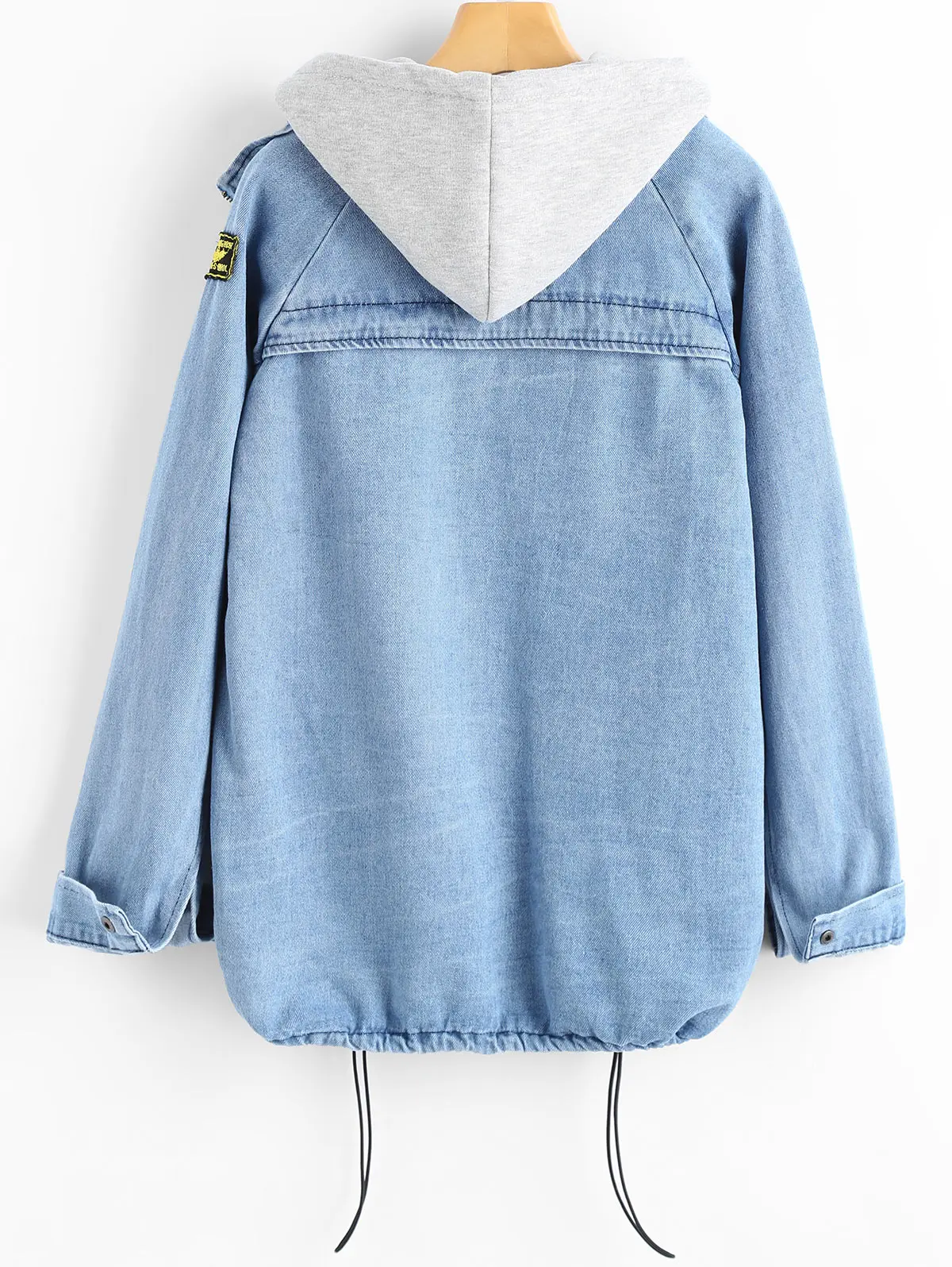 ZAFUL джинсовая куртка на пуговицах с капюшоном, 2 предмета, 3XL, женская джинсовая куртка размера плюс, Осеннее Женское пальто, модная уличная одежда, Veste Femme