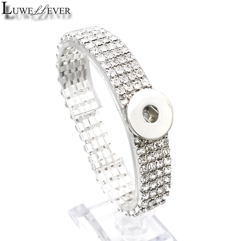 

Fashion Full Of Crystal Bridal Bangle 116 Interchangeable Elastic Bracelet 18mm Snap Button Bangle Charm Jewelry For Women Gift