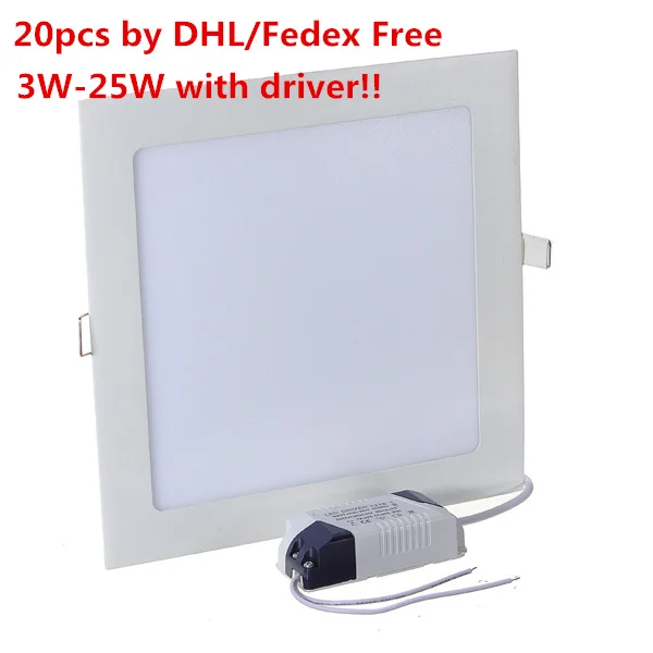 

Square LED Panel Light 3W-25W Recessed LED Ceiling Downlight Light Down Light with driver AC85-265V LED Light DHL Free Shipping