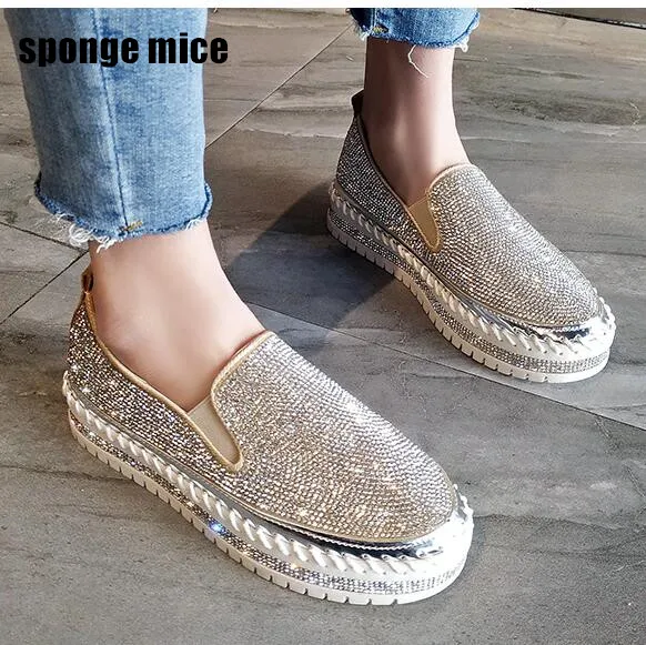 Новые лоферы роскошные женские повседневные туфли на платформе с серебряными