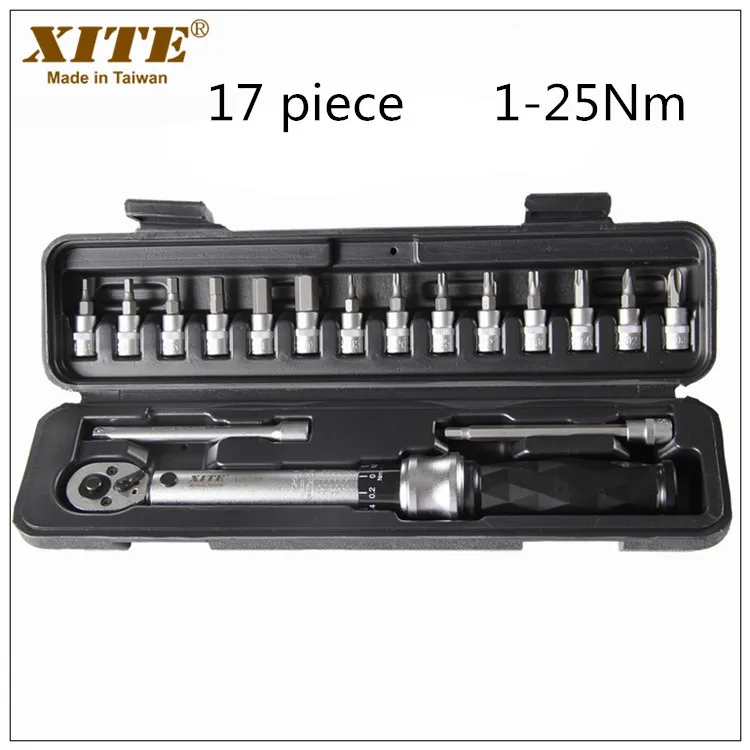 17Piece 1-25Nm Тайваньский импортированный XITE предустановленный торсионный ключ регулируемый гаечный ключ 1-25 нм килограммовый гаечный ключ для велосипеда 2-20 нм Инструменты для ремонта велосипеда - Цвет: 17Piece 1-25Nm