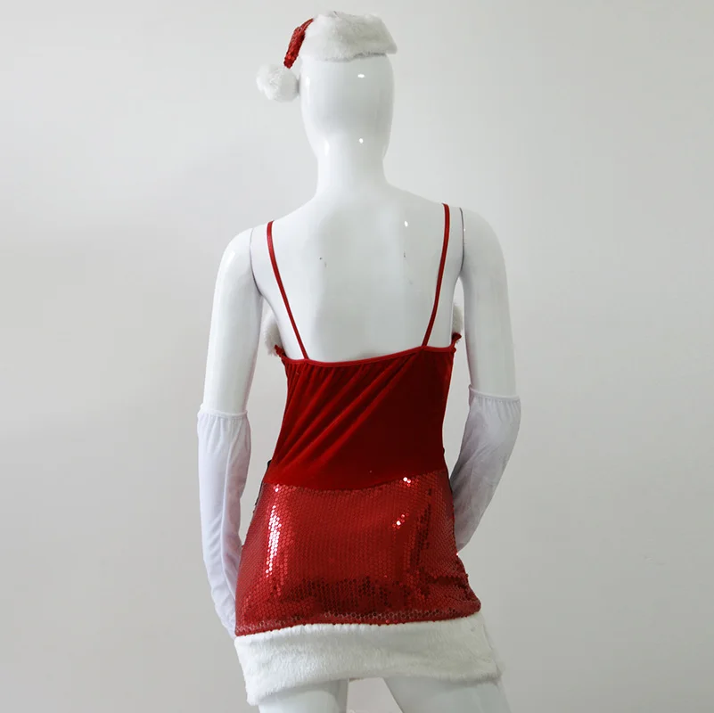 

Sexy Women Sequines Miss Santa Dress Christmas Festival Costume for Adult Sexy Fancy Spaghetti Strap Mini Dress Santa Xmas Gifts