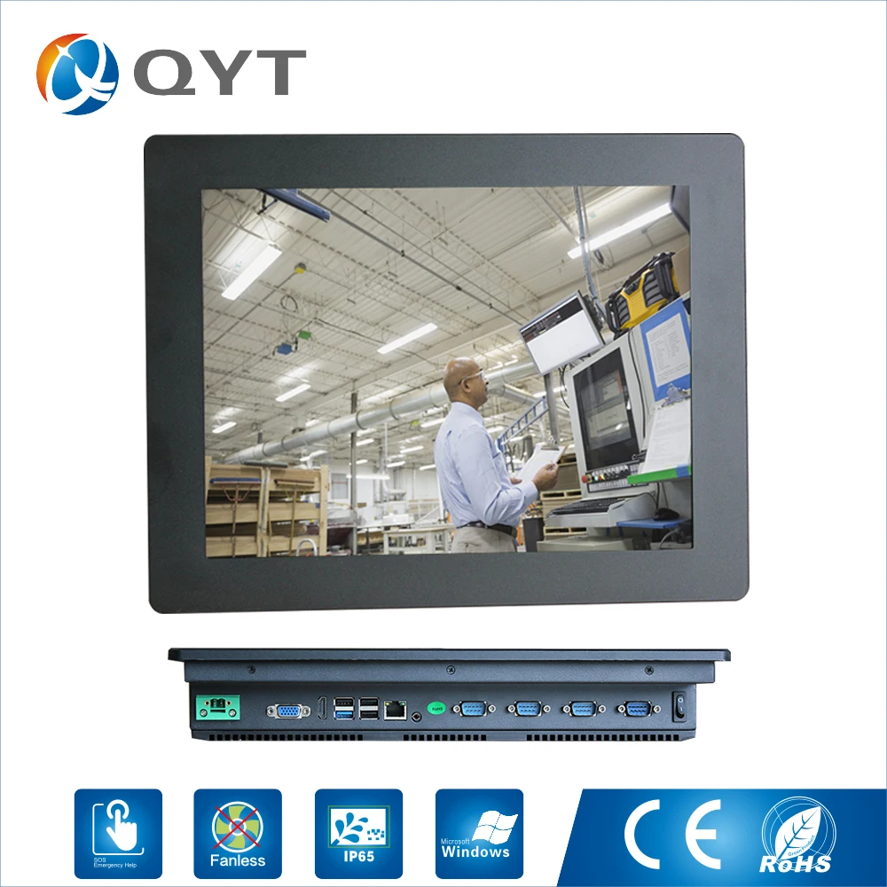 QYT 15 дюймовый безвентиляторный сенсорный мини ПК с разрешением 1024*768 Intel j1900 2 0