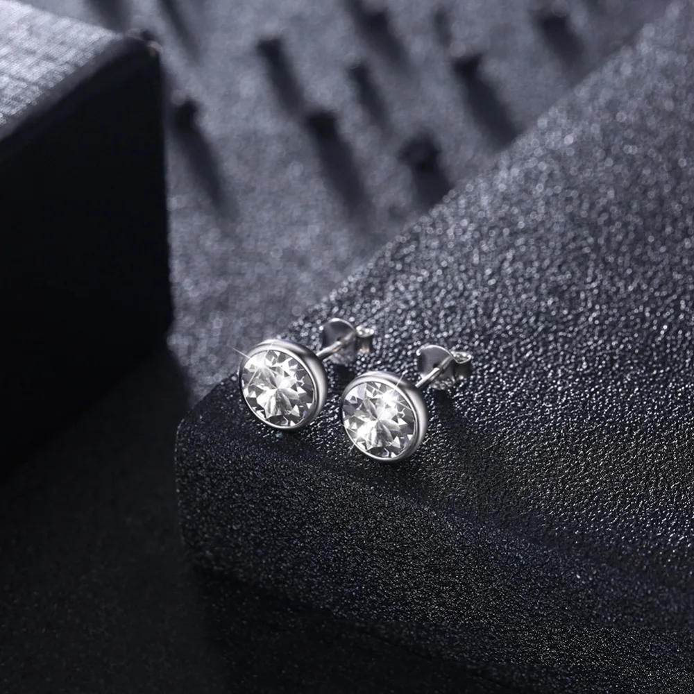 Серьги-гвоздики LEKANI с кристаллами Swarovski, 925 пробы, серебряные, круглые серьги-гвоздики, женские красные, черные, синие, зеленые, фиолетовые серьги