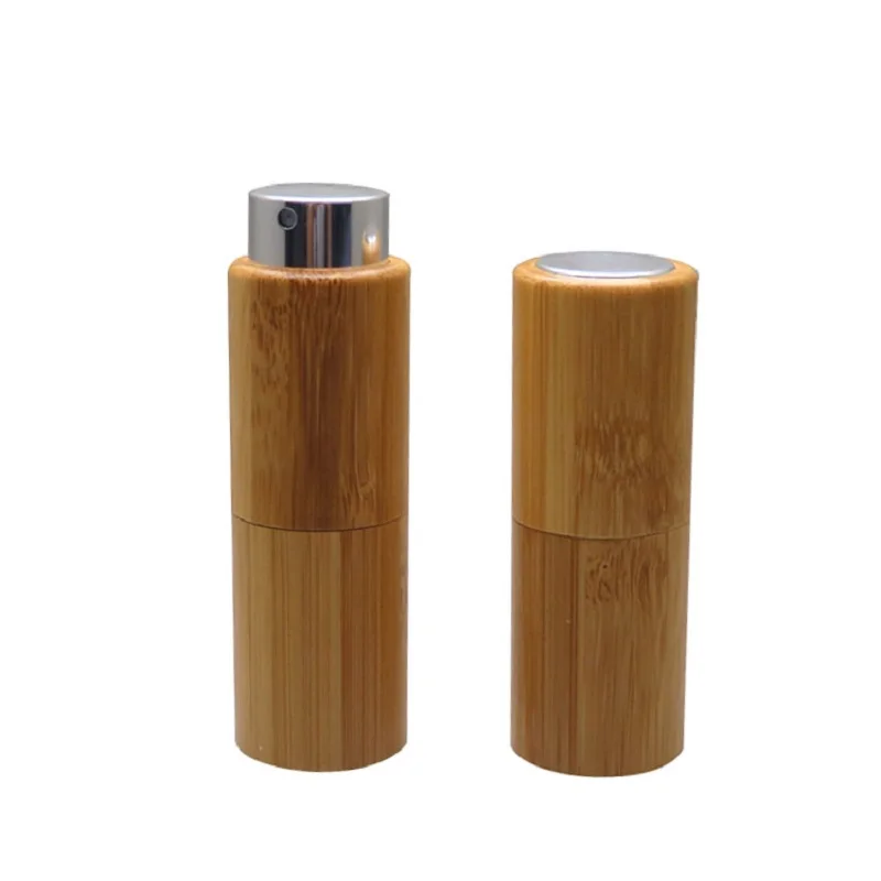 Creative Bamboo Perfume Bottle Empty Rotating Refillable Cosmetic Container Portable 10ML Spray Pump Bottle Packaging