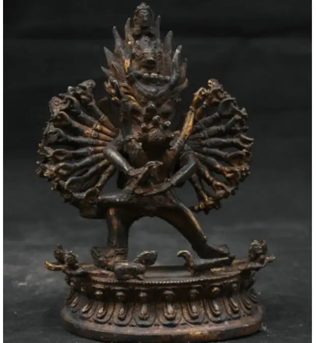 18 см античная тибетская бронзовая позолота Будда Yamantaka Yama Dharmaraja Yab-Yum статуя |