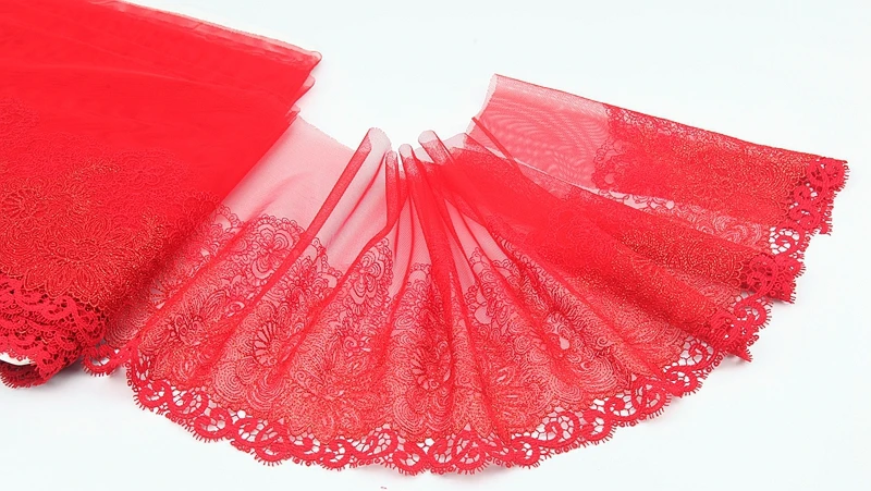2 ярда Красного + золотого изысканного вышитого цветочного кружева отделка
