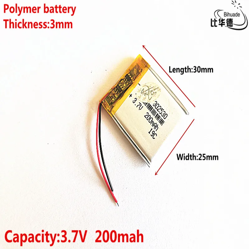 Хорошее качество литровая энергетическая батарея 3,7 V, 200mAH 302530 полимерная литий-ионная/литий-ионная батарея для планшетных ПК банка, gps, mp3, mp4