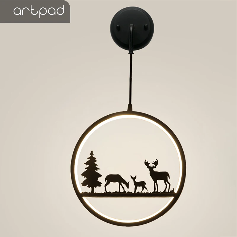 18W Modern Creative Dimmable Wall Lamp Black Iron Frame Sconces With Hanging Cord For Children Room Aisle Bedside Living | Освещение