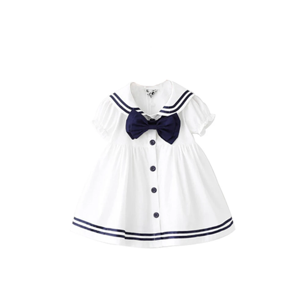 Girls Dresses Little Shirt Dress Navy Style Sailor Collar Bow Tie Puff Sleeves | Детская одежда и обувь