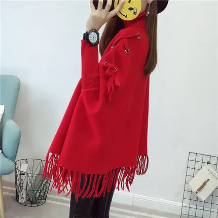 Женский свободный кардиган вязаный с длинными рукавами и шалью Осень-зима 2019 |