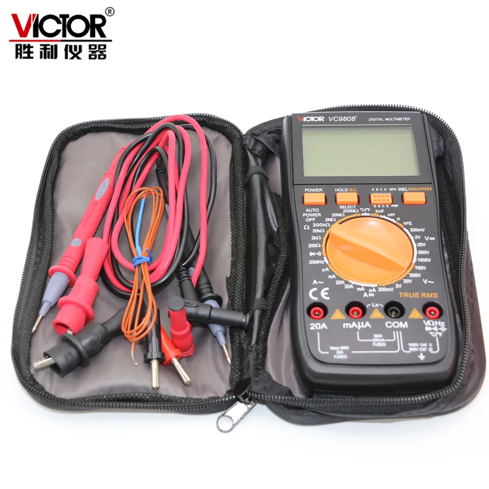 VICTOR VC9808+ Digital 3 1/2 multimeter Electrical Meter ammeter 20A voltmeter Inductance Frequency tester DCV ACV DCA/R/C/L/F