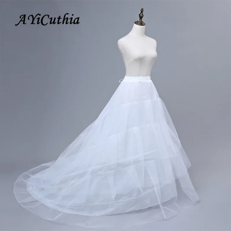 

AYiCuthia Free shipping High Quality White Petticoat Train Crinoline Underskirt 3-Layers For Wedding Dresses Bridal Gowns CQ8
