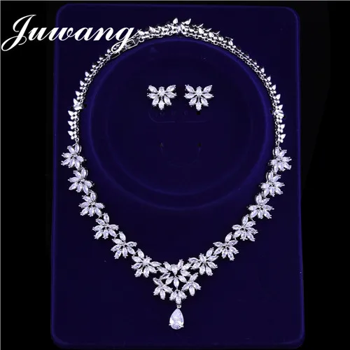 style 2 JUWANG, Дубай, ювелирные наборы для женщин, циркониевый роскошный брендовый ювелирный набор, Классический женский свадебный ожерелье, серьги с камнями - Окраска металла: style 2