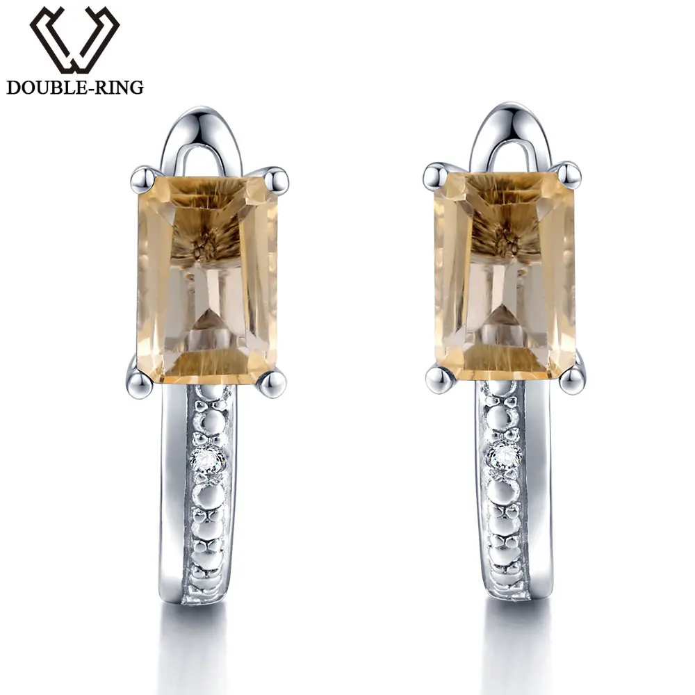 серьги с камнями Дважды R настоящий бриллиант Клипсы женский 1.2ct Желтый Цитрин