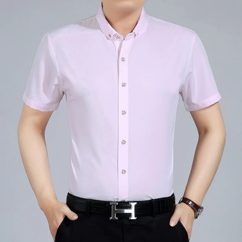Мужская Однотонная рубашка с коротким рукавом деловая и Повседневная лето 2017 |