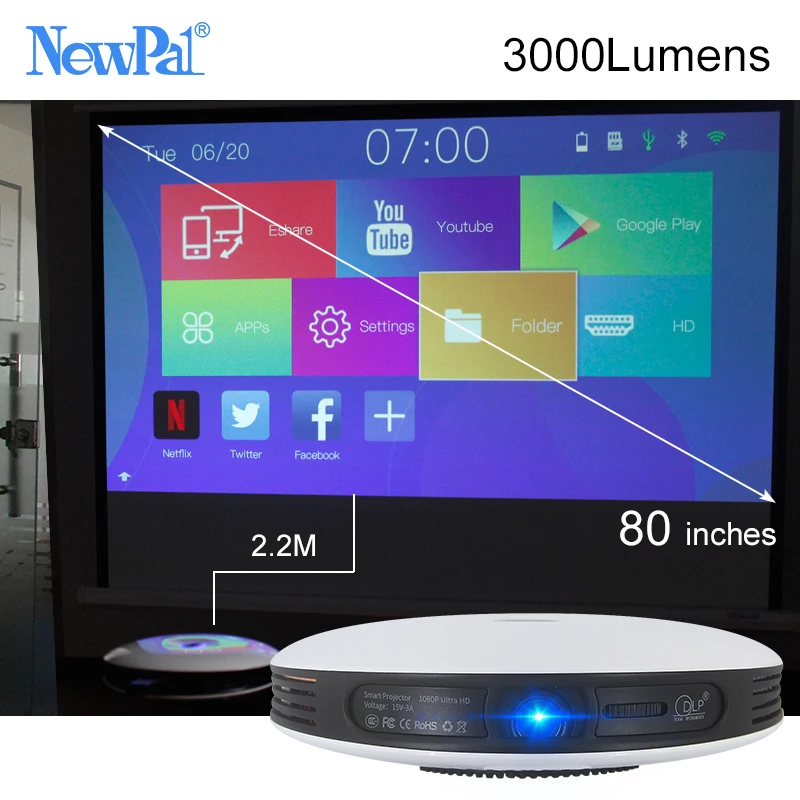NewPal M17 домашний проектор 3000 люмен Поддержка 1920x1080 P Android Проектор Wi-Fi с 4000: 1