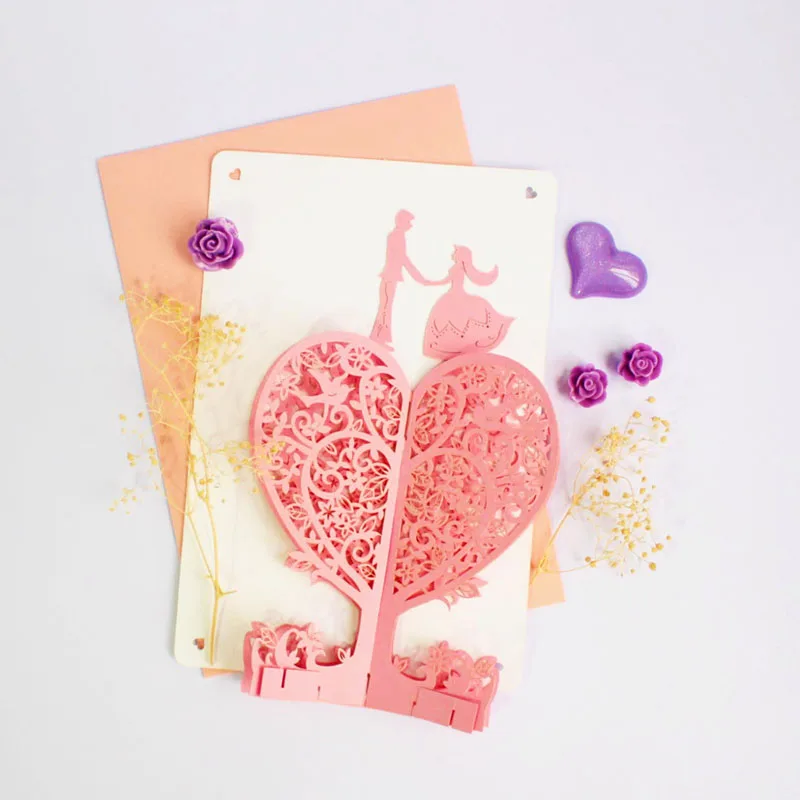 3D лазерная резка ручная работа любовь сердце персиковое дерево бумага