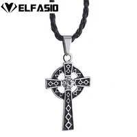 menss celtic sun cz cross pendant with 24 black necklace free shipping lp248